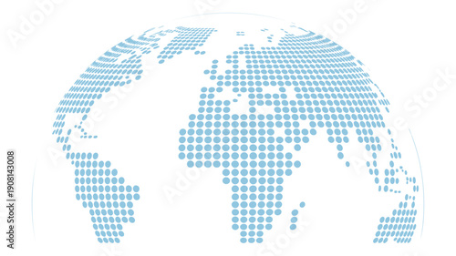 Blue Dotted Globe Sphere with World Continents in Halftone Pattern