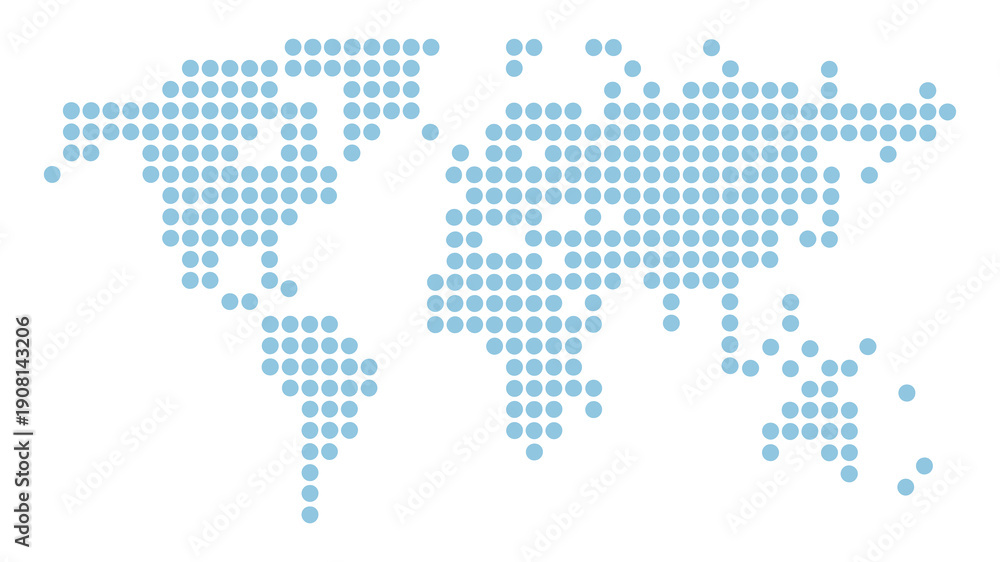 Obraz premium Blue Dotted World Map with Circular Pattern on White Background