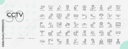 CCTV Line Editable Icons set