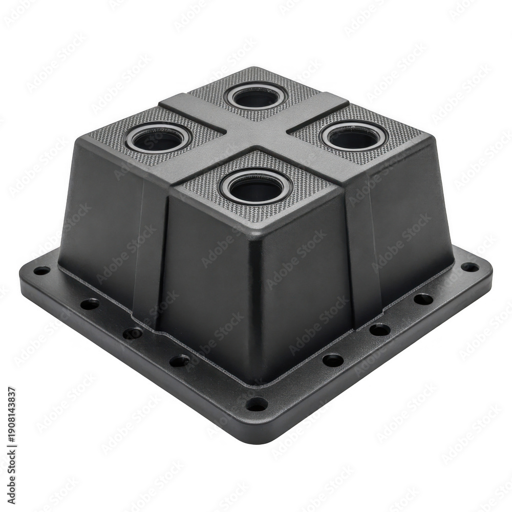 Obraz premium Heavy-duty rubber stabilizer block with four recess holes, isolated on transparent background.