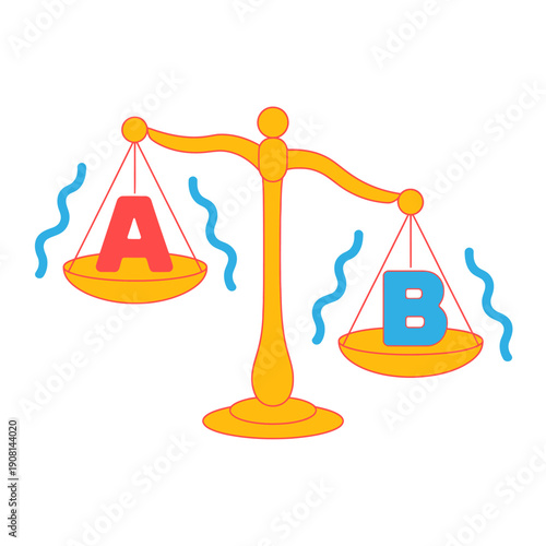 Balance scale with letters A and B on plates  equality concept