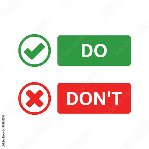 Green checkmark and red cross icons with do and dont text  approval and rejection symbols