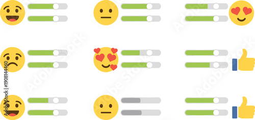 Emoticons with slider bars emojis smiling face heart eyes thumbs up