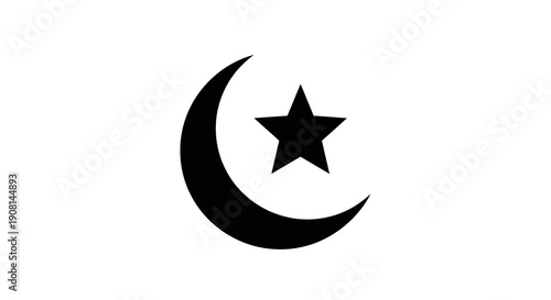 Crescent Moon and Star Symbol on White Background.