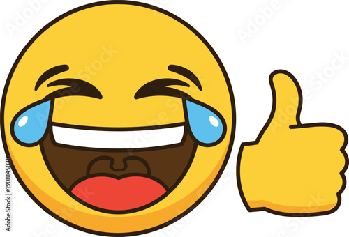 Laughing emoji with tears and thumbs up tears of joy yellow face cartoon