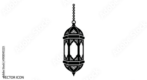 Islamic lantern icon hanging from a chain with intricate design.