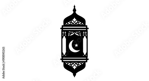 Islamic lantern with crescent moon symbol in ornate design.