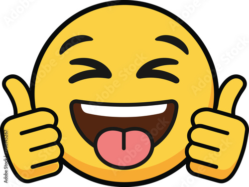 Smiling yellow emoji with tongue out and thumbs up smiley face