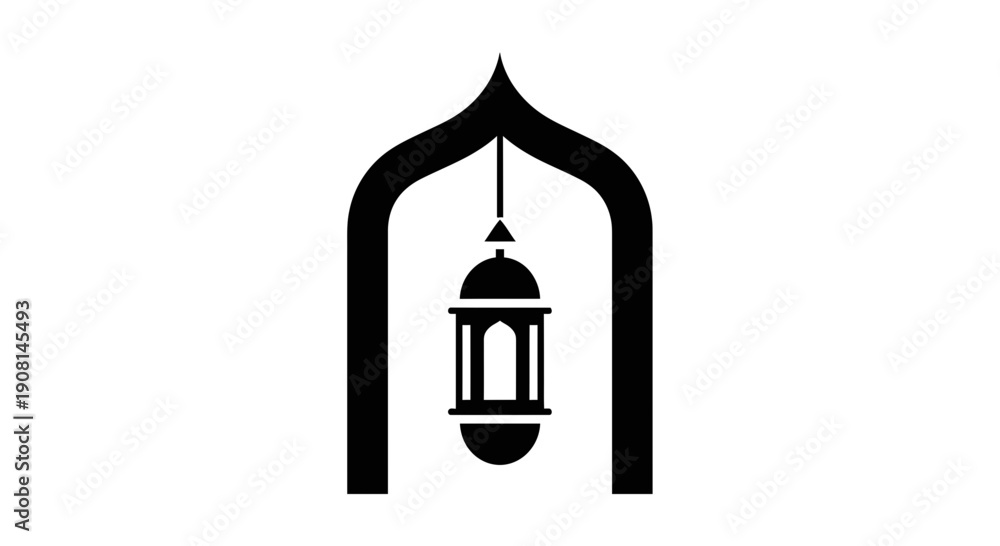 Obraz premium Islamic lantern hanging from an archway symbolizing spirituality and cultural heritage.