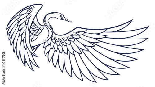 Elegant crane bird with outstretched wings in a graceful pose