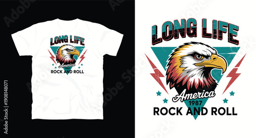American eagle with american flag colors for rock and roll music t-shirt design