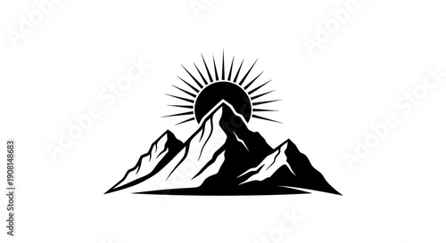 Mountain range with rising sun graphic