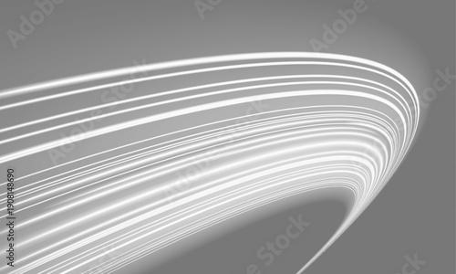 Neon white laser motion speed lines curve across city highway road traffic. Light energy wave forms futuristic trail. Illustration png vector. White air hides the whirlwind. 