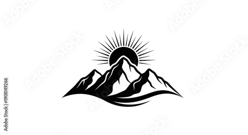 Mountain range with rising sun graphic