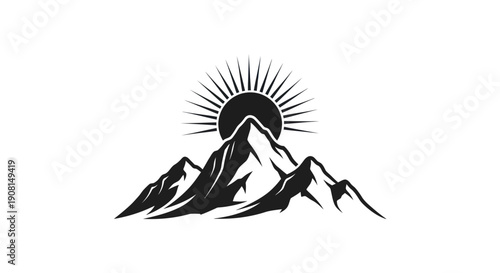 Mountain range with rising sun graphic