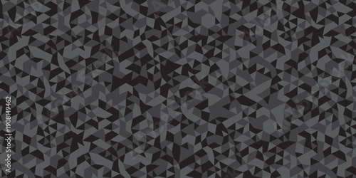 Abstract geometric black and gray background seamless mosaic and low polygon triangle texture wallpaper. Triangle shape retro wall grid pattern geometric ornament tile vector square element.