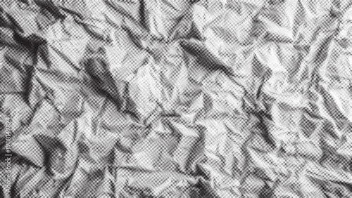 Close up view of highly crumpled paper texture creating abstract background shapes.Crumpled paper texture. Vector halftone background. Dotted black and white overlay bg in punk style for collages.