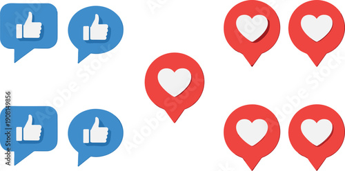 Blue thumbs up and red heart on white background hearts social media blue red white background