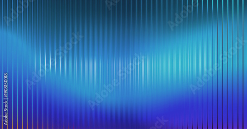 Blue gradient acrylic ribbed glass with a distort effect texture background . Fluted plastic panel with blurry light reflection