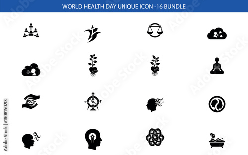 World health day icon set for global health awareness and medical symbols