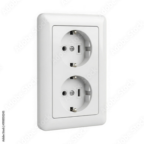 Modern white double electrical socket, minimalist design