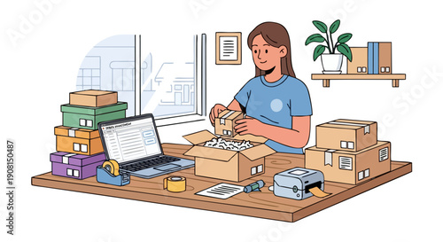 Woman Packing Orders for Online E commerce Business from Home