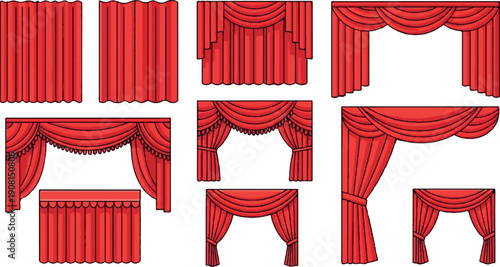 Collection of Red Stage Curtains and Drapes in Various Styles.