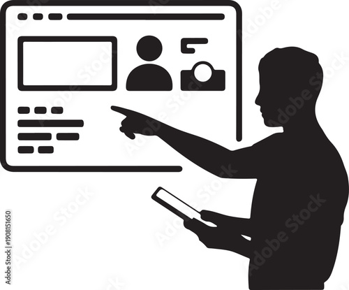 man pointing at a website page on a tablet