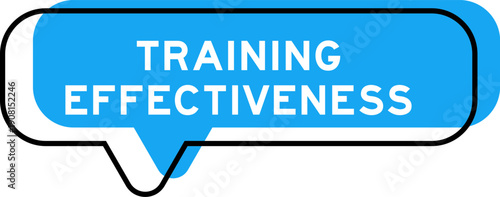 Speech banner and blue shade with word training effectiveness on white background