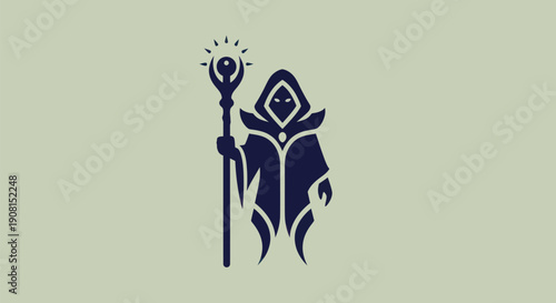 Mysterious figure holding glowing staff