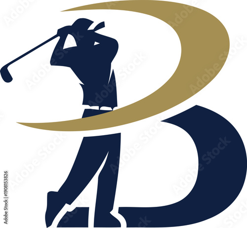 Dynamic golfer silhouette integrated with letter b logo