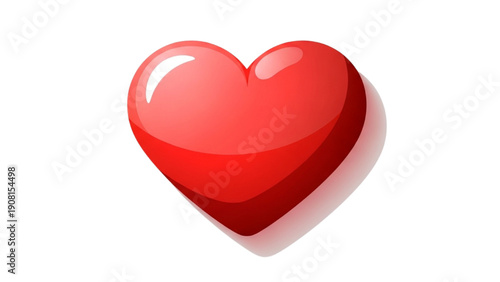 A red heart shaped object viewed from the front with shiny surface and subtle shadow effect