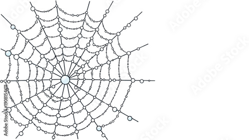 Intricate spider web illustration with dew drops, arachnid, intricate design, morning dew, close-up view