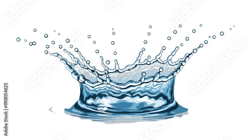Water splash illustration with droplets and ripples on surface from overhead view
