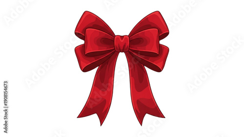 A red ribbon bow centered on a plain background from a frontal viewpoint