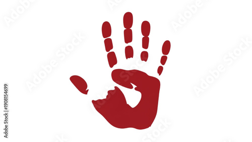 A red handprint on a white background symbolizing social awareness and activism from a front viewpoint