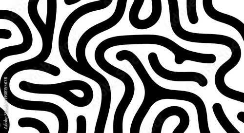 Abstract Black and White Organic Lines Pattern.