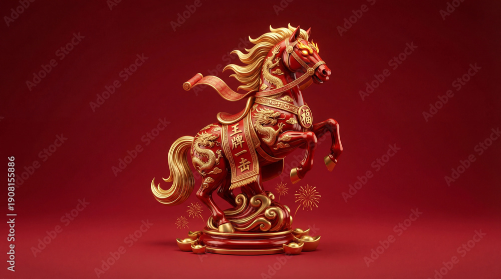 Fototapeta premium Auspicious Fire Horse: Lunar New Year Gold and Traditions Collection