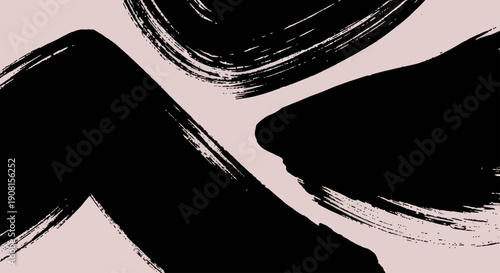 Abstract Black Brush Strokes on Light Background.