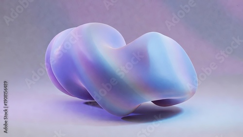 Organic pearlescent twisted form with holographic colors on a lavender gradient background