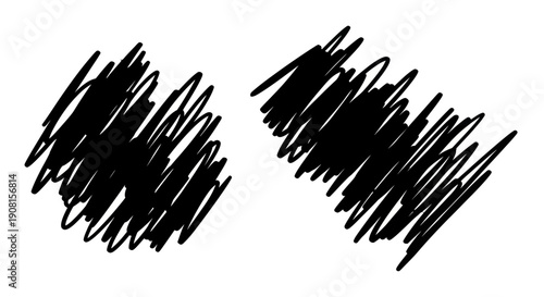 Abstract Black Scribble Marks Isolated on White Background.