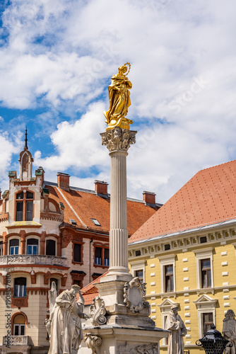 The Plague Column (Kužno znamenje), a pillar bearing an image of Virgin Mary and six saints, in Glavni Trg, main square of Maribor, Slovenia.