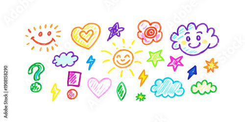 Colorful abstract shapes and doodles in a playful arrangement