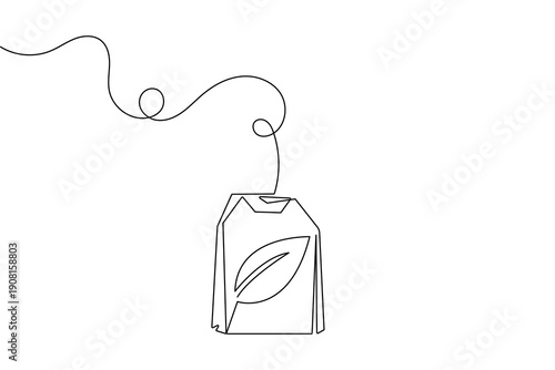 Tea bag illustration using continuous line art style for minimalist organic drink design