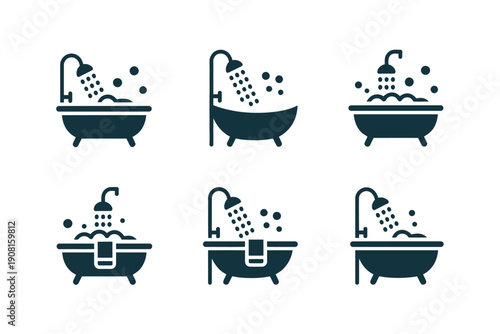 Minimalist Bathroom Icons Showing Bathtubs and Showers