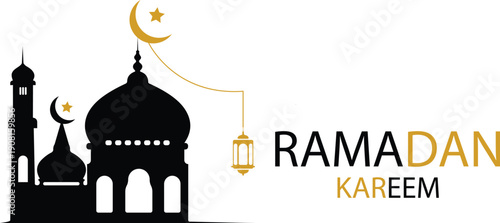 Vector illustration of a silhouette Islamic mosque architecture landmark featuring a majestic dome and tower design at night