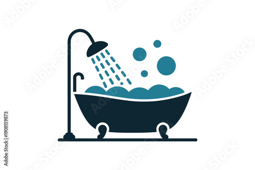 Minimalist Bathroom Shower Head and Tub Illustration