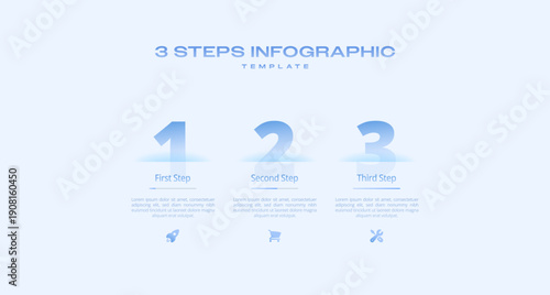 Light Blue Tech Infographic Template with Icons and Gradient Diagram, 3 Step Vector Workflow Layout for Presentations, Banners, Flowcharts, Business Reports, UI Design Assets, Modern Digital Style Pac