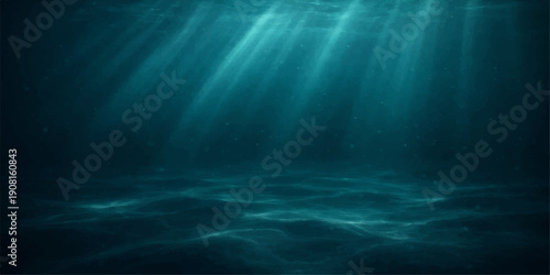 A deep blue underwater world loop featuring a dark ocean background where sunlight rays pierce through waves to illuminate the nature of the sea landscape