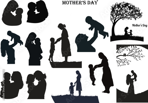 Mother's day silhouette collection heartwarming family moments